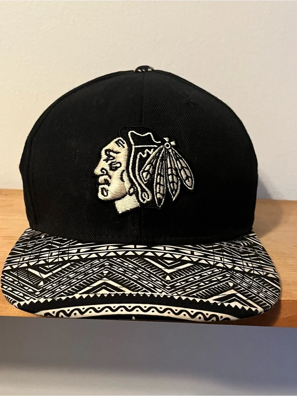 Chicago Blackhawks American Needle Black Cap with White Tribal Brim